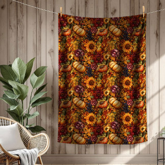 Rustic Pumpkin & Floral Cozy Autumn Atmosphere Fleece Blanket
