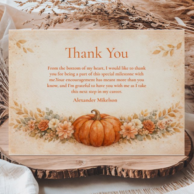 Rustic Pumpkin Floral Fall Graduation Thank You Card (Creator Uploaded)