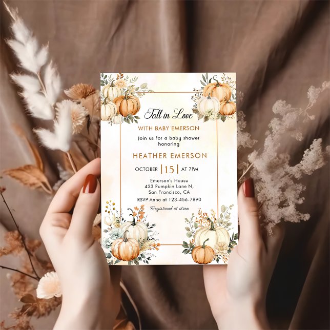 Rustic Pumpkin Floral Fall In Love Baby Shower Invitation (Creator Uploaded)