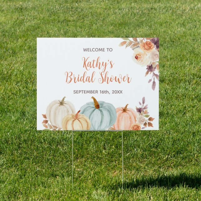 Rustic Pumpkin Floral Shower Welcome Banner Sign (Insitu)