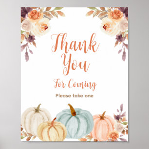 Rustic Pumpkin Floral Thank you for coming Poster