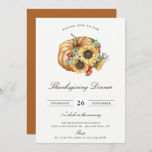 Rustic Pumpkin Floral Thanksgiving Dinner Invitation