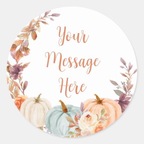Rustic Pumpkin Floral Your Message Here Sticker
