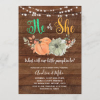 Rustic Pumpkin Gender Reveal Party Invitation