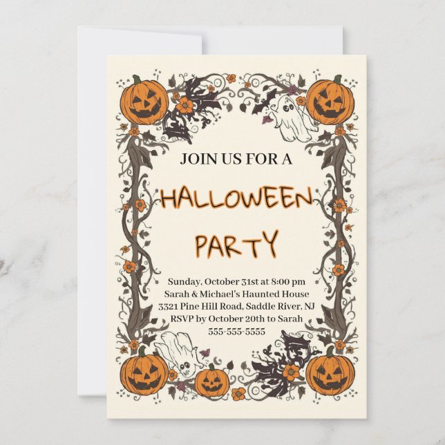 Rustic Pumpkin & Ghost Spooky Fall Halloween Party Invitation (Front)