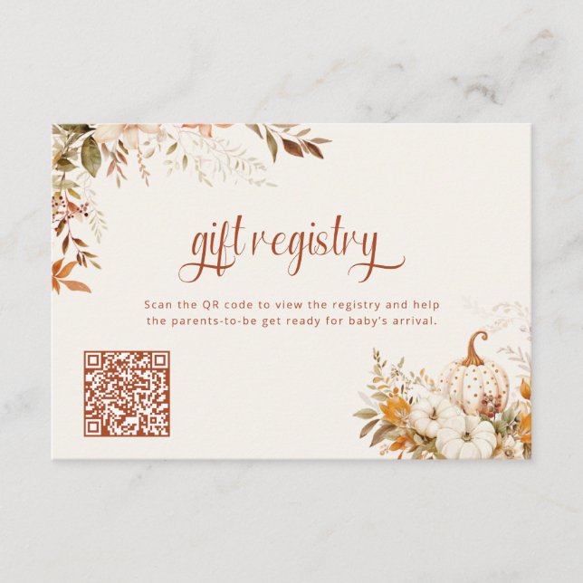 Rustic Pumpkin Gift Registry Baby Shower  Enclosure Card (Front)