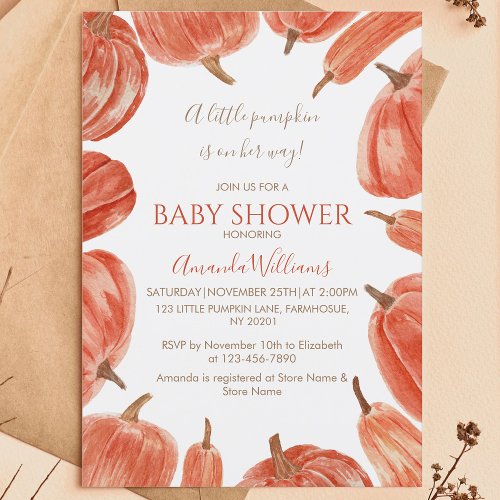  Rustic Pumpkin Girl Baby Shower  Invitation