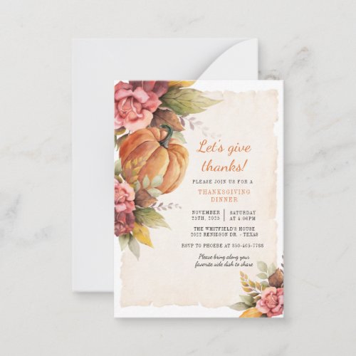Rustic Pumpkin Give Thanks Thanksgiving Dinner Note Card