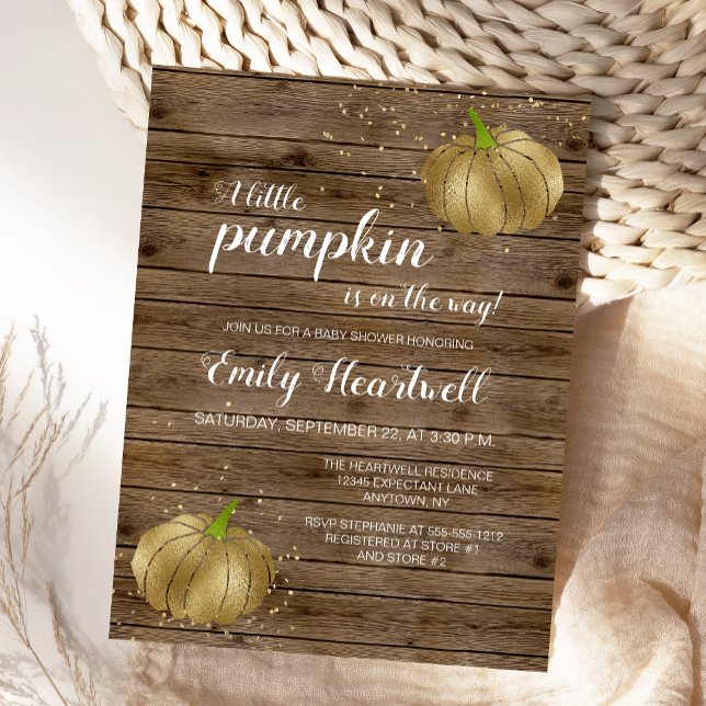 Rustic Pumpkin Gold Glitter Confetti Baby Shower Postcard (Creator Uploaded)