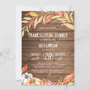 Rustic Pumpkin Golden Foliage Thanksgiving Dinner Invitation