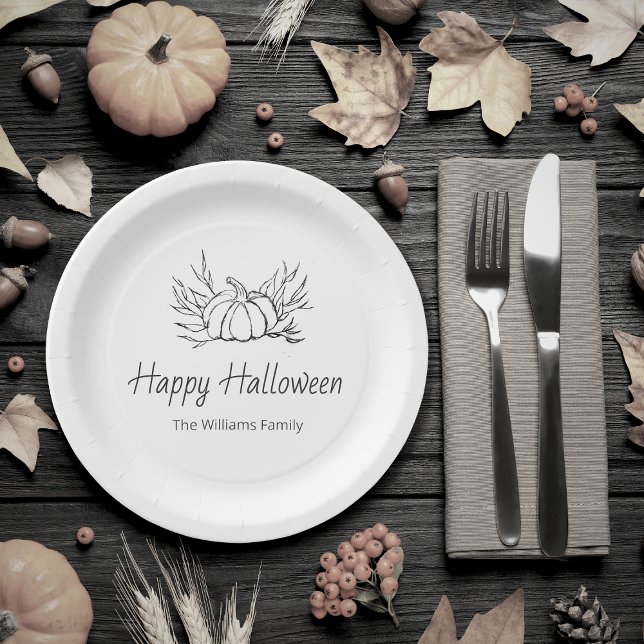 Rustic Pumpkin Halloween Party Simple Typography  Paper Plates (Creator Uploaded)
