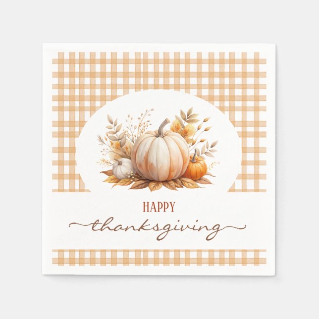 Rustic Pumpkin Happy Thanksgiving Napkins (Front)