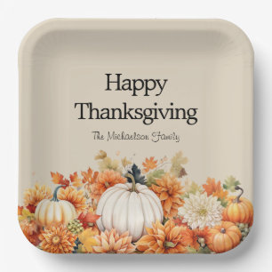 Rustic Pumpkin Happy Thanksgiving Personalized Paper Plates