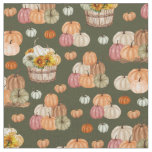 Rustic Pumpkin Harvest on Dark Green Fabric
