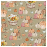 Rustic Pumpkin Harvest on Dark Khaki Fabric