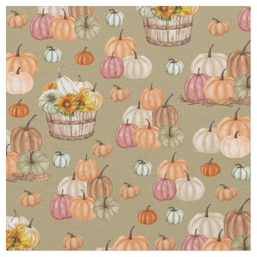 Rustic Pumpkin Harvest on Dark Khaki Fabric