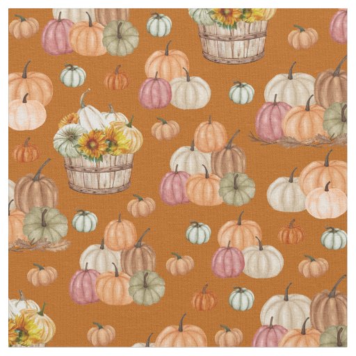 Rustic Pumpkin Harvest on Dark Orange Fabric