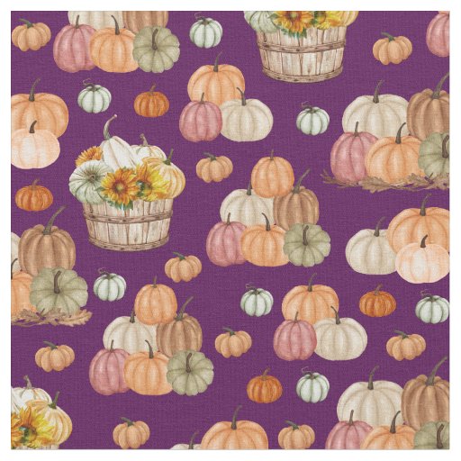Rustic Pumpkin Harvest on Dark Purple Fabric