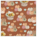 Rustic Pumpkin Harvest on Dark Red Orange Fabric