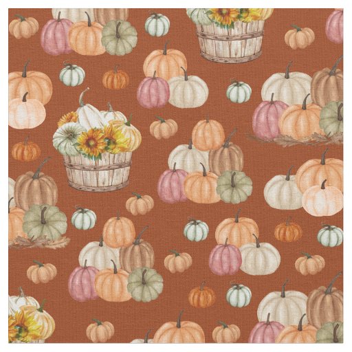 Rustic Pumpkin Harvest on Dark Red Orange Fabric