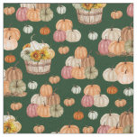 Rustic Pumpkin Harvest on Forest Green Fabric