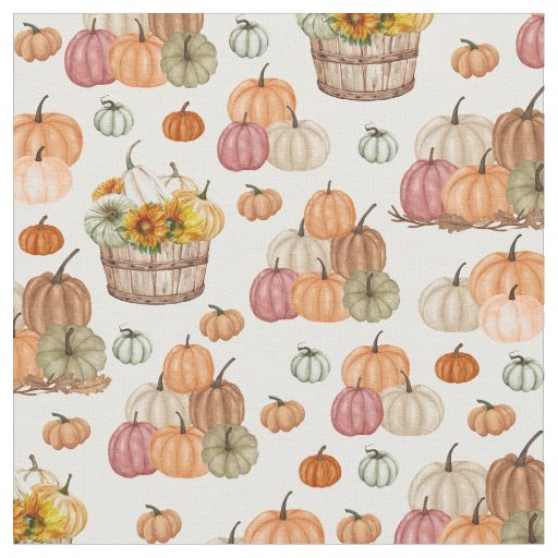 Rustic Pumpkin Harvest on White Fabric