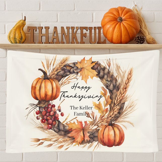 Rustic Pumpkin Harvest Wreath Fall Thanksgiving Banner (Creator Uploaded)