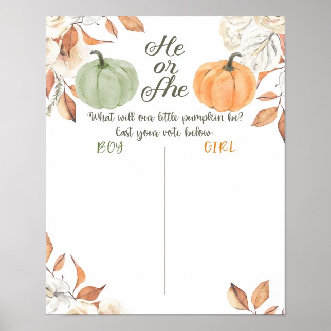 Rustic Pumpkin HE or SHE Voting Board Poster (Front)