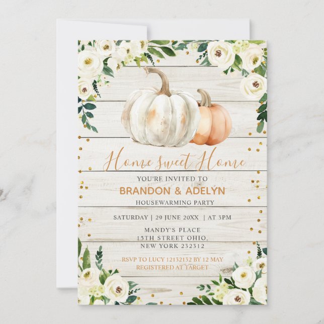 Rustic Pumpkin House Warming Party Home Sweet Home Invitation (Front)
