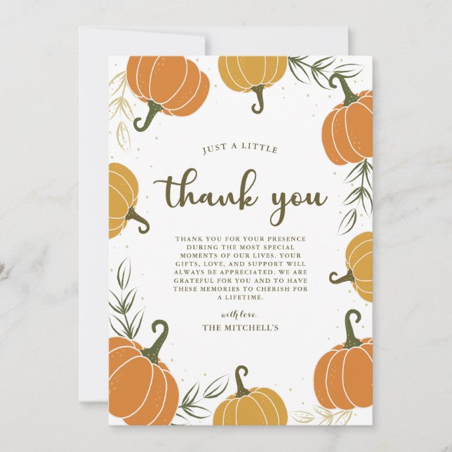 Rustic Pumpkin & Leaves Any Event  Thank You Card (Front)