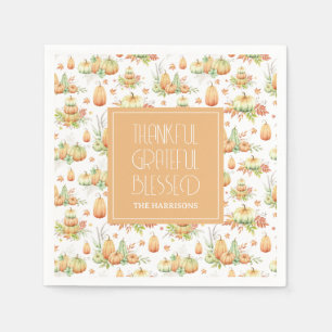 Rustic Pumpkin Leaves Thankful Grateful Blesses Napkins