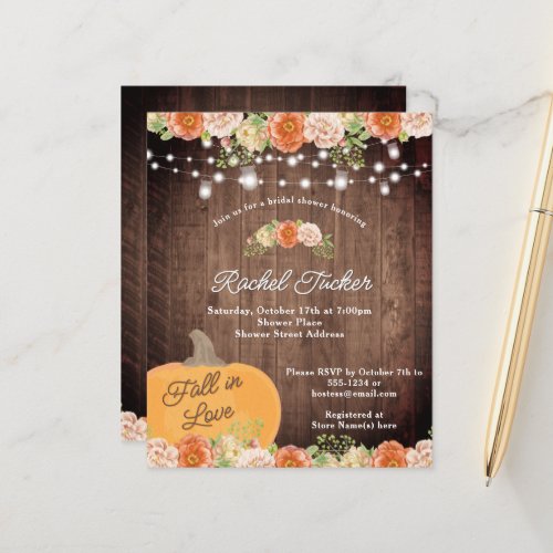 Rustic Pumpkin  Lights Fall Bridal Shower Invite