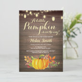 Rustic Pumpkin Mason Jar String Lights Baby Shower Invitation (Standing Front)