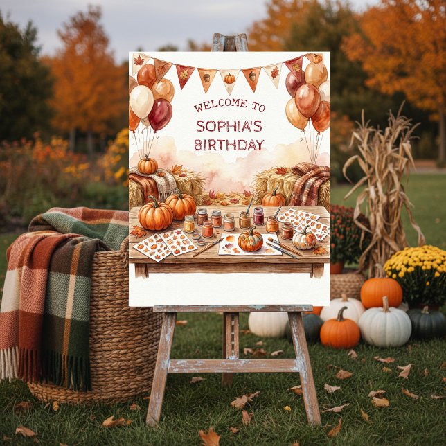 Rustic Pumpkin Painting Party Fall Welcome Sign (Fall Birthday Welcome Sign by Darling & May)