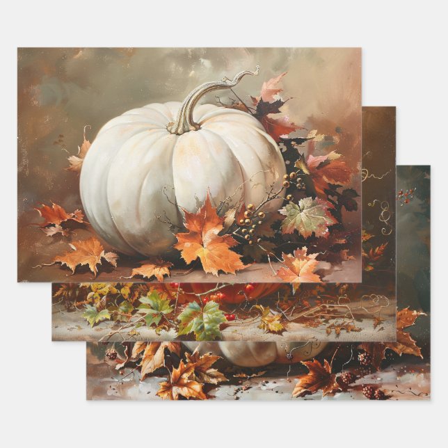 Rustic Pumpkin Paintings Set Decoupage Wrapping Paper Sheets (Set)