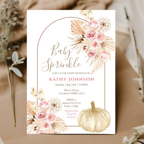 Rustic Pumpkin Pampas Baby Sprinkle Invitation