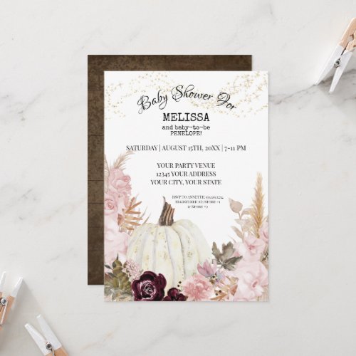 Rustic Pumpkin Pampas Grass Foliage Baby Shower In Invitation