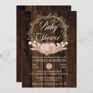 Rustic Pumpkin Pampas Wreath Baby Shower Invitation