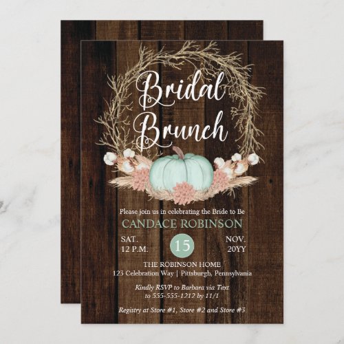 Rustic Pumpkin Pampas Wreath Bridal Brunch Invitat Invitation