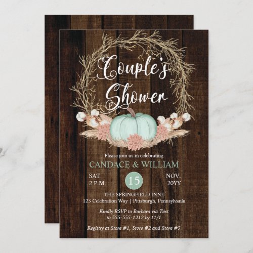 Rustic Pumpkin Pampas Wreath Couples Shower Invitation