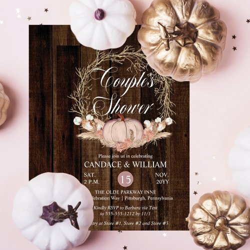 Rustic Pumpkin Pampas Wreath Couples Shower Invitation