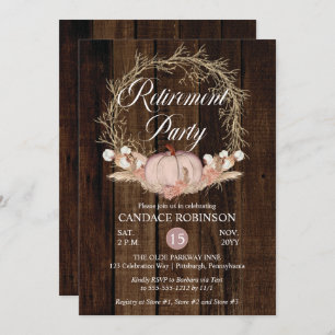 Rustic Pumpkin Pampas Wreath Retirement Party Invitation