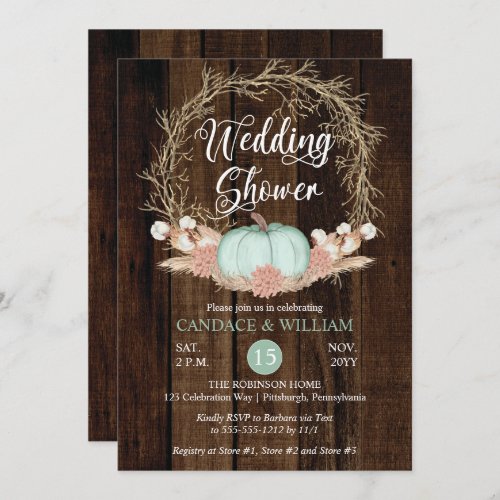 Rustic Pumpkin Pampas Wreath Wedding Shower Invita Invitation