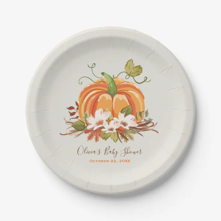 Rustic Pumpkin Paper Plate Baby Shower Autumn Fall Zazzle