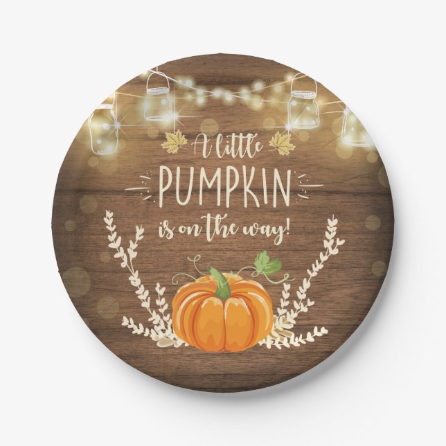 Rustic Pumpkin Paper Plates Fall Shower Wood (Front)