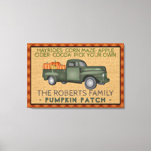 Rustic Pumpkin Patch Farm Vintage Truck Fall Plaid Canvas Print