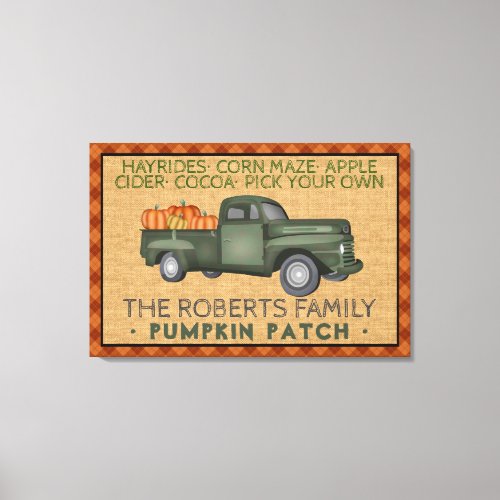 Rustic Pumpkin Patch Farm Vintage Truck Fall Plaid Canvas Print