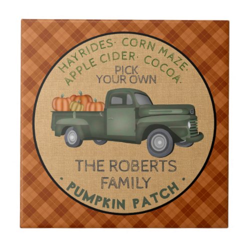 Rustic Pumpkin Patch Farm Vintage Truck Fall Plaid Ceramic Tile