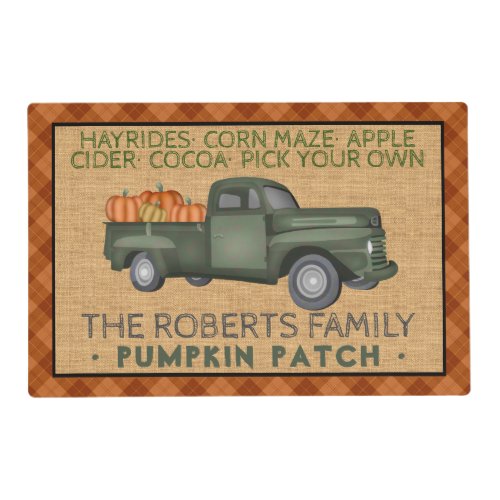 Rustic Pumpkin Patch Farm Vintage Truck Fall Plaid Placemat