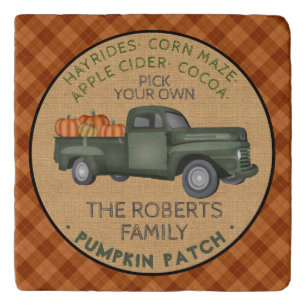 Rustic Pumpkin Patch Farm Vintage Truck Fall Plaid Trivet